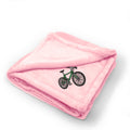 Plush Baby Blanket Mountain Green Bike Embroidery Receiving Swaddle Blanket