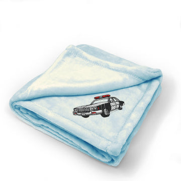 Plush Baby Blanket Police Car Embroidery Receiving Swaddle Blanket Polyester