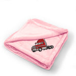 Plush Baby Blanket Red Truck Embroidery Receiving Swaddle Blanket Polyester