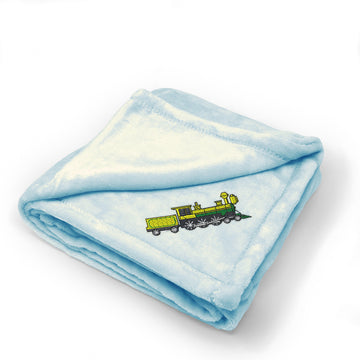 Plush Baby Blanket Locomotive Embroidery Receiving Swaddle Blanket Polyester
