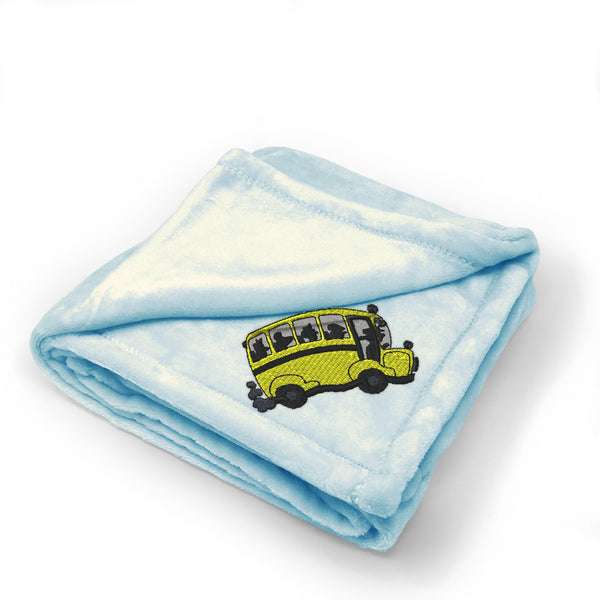 Plush Baby Blanket School Bus C Embroidery Receiving Swaddle Blanket Polyester