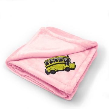 Plush Baby Blanket School Bus C Embroidery Receiving Swaddle Blanket Polyester