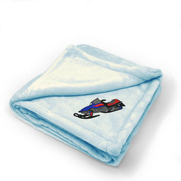 Plush Baby Blanket Royal Blue Snowmobile Embroidery Receiving Swaddle Blanket