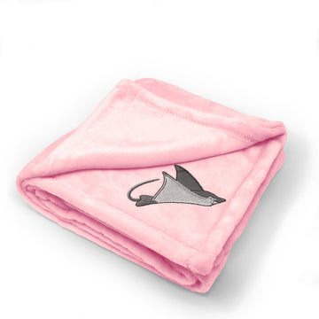 Plush Baby Blanket Stingray Embroidery Receiving Swaddle Blanket Polyester