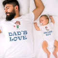 Daddy and Baby Matching Outfits Dads Watering Pot Smile Grass Boy Digging Plant
