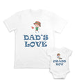 Daddy and Baby Matching Outfits Dads Watering Pot Smile Grass Boy Digging Plant