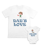 Daddy and Baby Matching Outfits Dads Watering Pot Smile Grass Boy Digging Plant