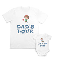 Daddy and Baby Matching Outfits Dads Watering Pot Smile Grass Boy Digging Plant