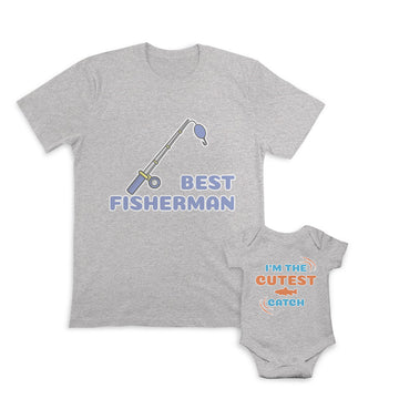 Daddy and Baby Matching Outfits Fisherman Spool Fishing Rod Am Cutest Catch Fish
