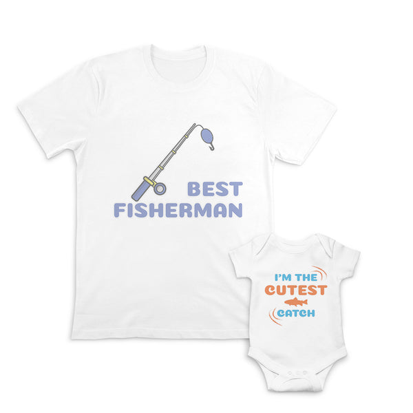 Daddy and Baby Matching Outfits Fisherman Spool Fishing Rod Am Cutest Catch Fish