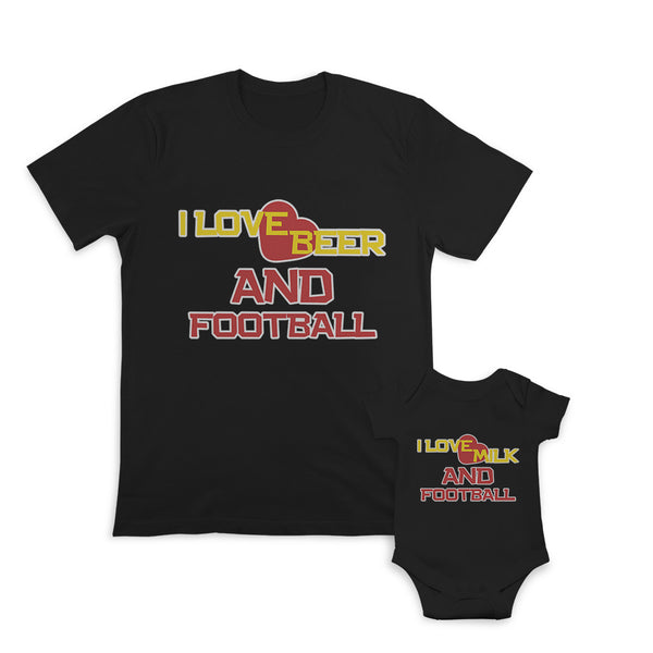 Daddy and Baby Matching Outfits I Love Beer and Football Heart - I Milk and