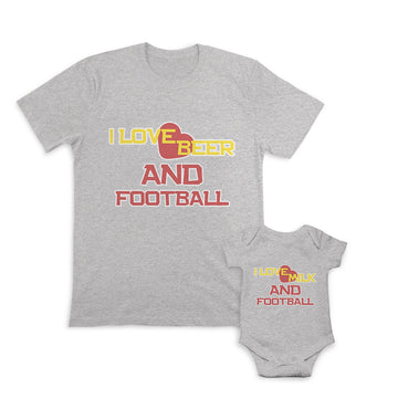 Daddy and Baby Matching Outfits I Love Beer and Football Heart - I Milk and