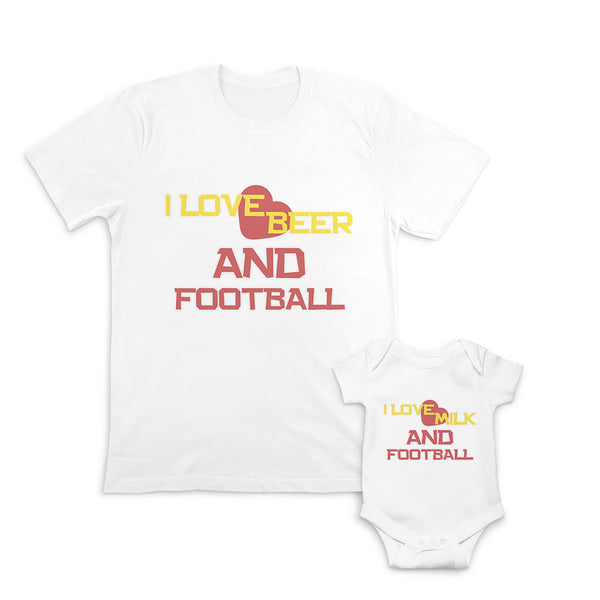 Daddy and Baby Matching Outfits I Love Beer and Football Heart - I Milk and
