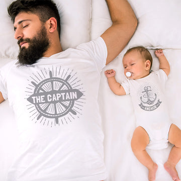 Daddy and Baby Matching Outfits Boat Wheel Sailing Anchor Symbol Cotton