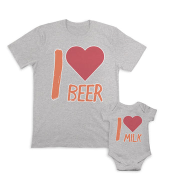 Daddy and Baby Matching Outfits Paste Option - I Love Beer Heart Cotton