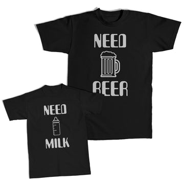 Daddy and Me Outfits Need Beer Alcohol Beer Glass Funny - Milk Bottle Cotton