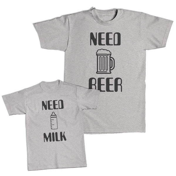 Daddy and Me Outfits Need Beer Alcohol Beer Glass Funny - Milk Bottle Cotton