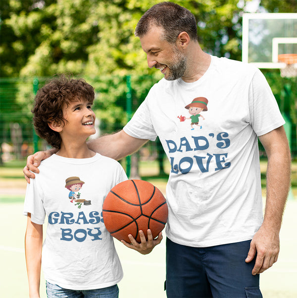 Dads Watering Pot Smile Grass Boy Digging Plant