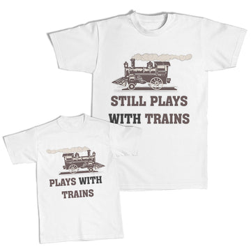 Daddy and Me Outfits Still Plays with Trains - Plays with Steam Engine Cotton