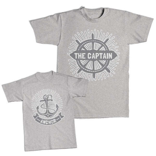 Daddy and Me Outfits Captain Boat Wheel Sailing - Anchor Symbol Sailing Cotton