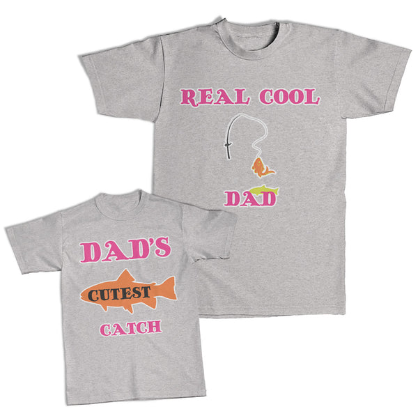 Daddy and Me Outfits Real Cool Dad Fishing Rod Fish - Cutest Catch Fish Cotton