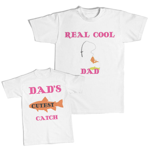 Daddy and Me Outfits Real Cool Dad Fishing Rod Fish - Cutest Catch Fish Cotton