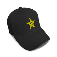Kids Baseball Hat Yellow Smiley Star Fish Embroidery Toddler Cap Cotton - Cute Rascals