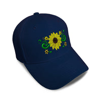 Kids Baseball Hat Plant Nature Sunflower Border Embroidery Toddler Cap Cotton - Cute Rascals