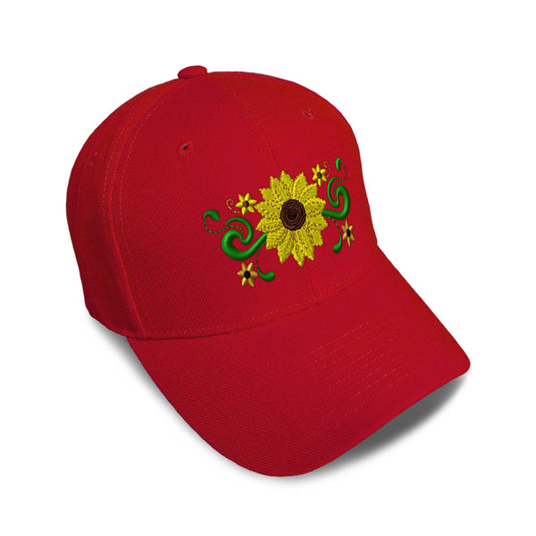 Kids Baseball Hat Plant Nature Sunflower Border Embroidery Toddler Cap Cotton - Cute Rascals