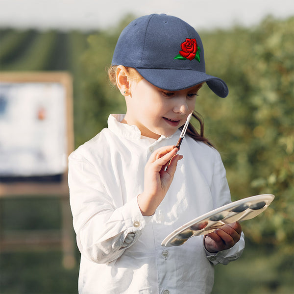 Kids Baseball Hat Rose Flower Embroidery Toddler Cap Cotton - Cute Rascals