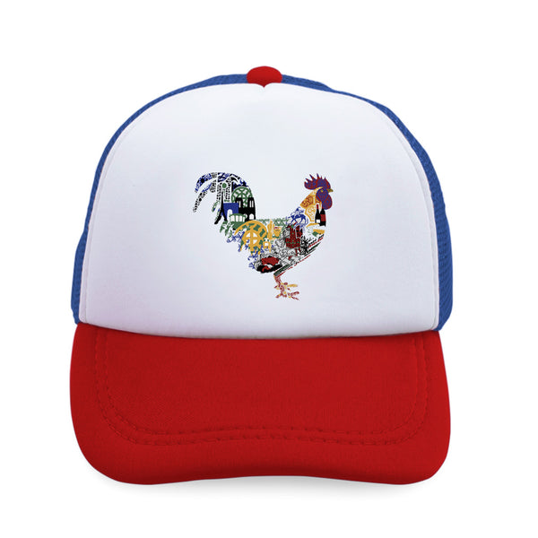 Kids Trucker Hats Rooster in Ornament Animals Farm Boys Hats & Girls Hats Cotton - Cute Rascals