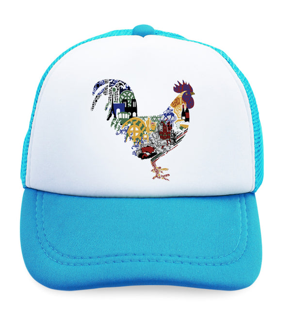 Kids Trucker Hats Rooster in Ornament Animals Farm Boys Hats & Girls Hats Cotton - Cute Rascals