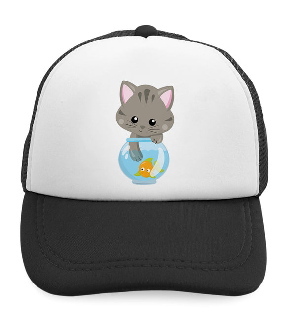 Kids Trucker Hats Cat Gray Cat Lover Kitty Boys Hats & Girls Hats Cotton - Cute Rascals