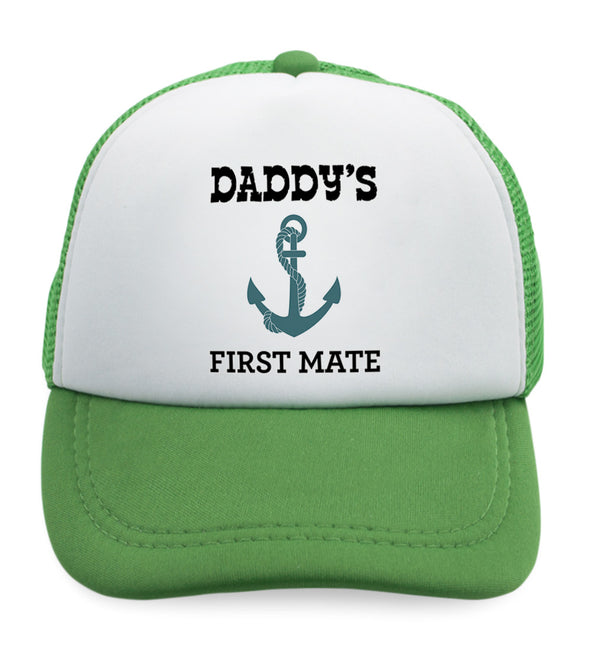 Kids Trucker Hats Daddy's First Mate Sailing Captain Dad Father's Day Cotton - Cute Rascals