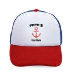 Kids Trucker Hats Papa's First Mate Sailing Captain Dad Father's Day Cotton - Cute Rascals