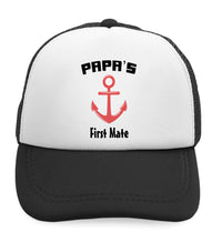 Kids Trucker Hats Papa's First Mate Sailing Captain Dad Father's Day Cotton - Cute Rascals