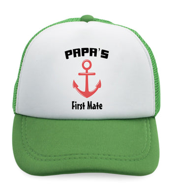 Kids Trucker Hats Papa's First Mate Sailing Captain Dad Father's Day Cotton
