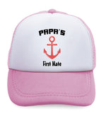 Kids Trucker Hats Papa's First Mate Sailing Captain Dad Father's Day Cotton - Cute Rascals