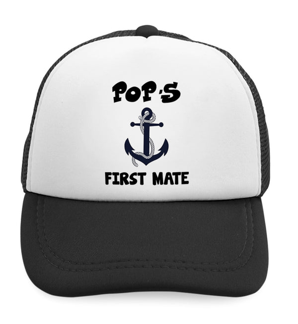 Kids Trucker Hats Pop's First Mate Grandpa Grandfather Boys Hats & Girls Hats - Cute Rascals