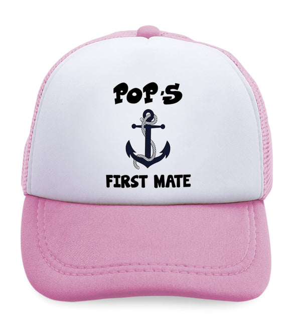 Kids Trucker Hats Pop's First Mate Grandpa Grandfather Boys Hats & Girls Hats - Cute Rascals