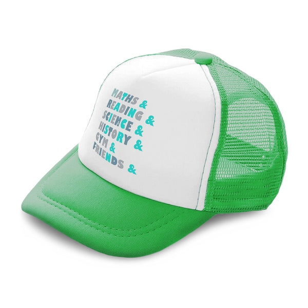 Kids Trucker Hats Maths Reading Science History Gym Boys Hats & Girls Hats - Cute Rascals