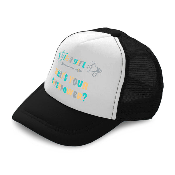 Kids Trucker Hats Girl What Is Superpower Megaphone Boys Hats & Girls Hats - Cute Rascals