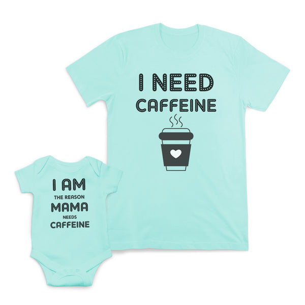 Mom and Baby Matching Outfits Need Caffeine Coffee Cup Am Reason Mama Cotton