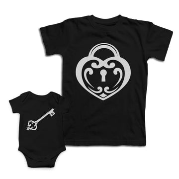 Mom and Baby Matching Outfits Keyhole Heart Key Love Symbol Cotton