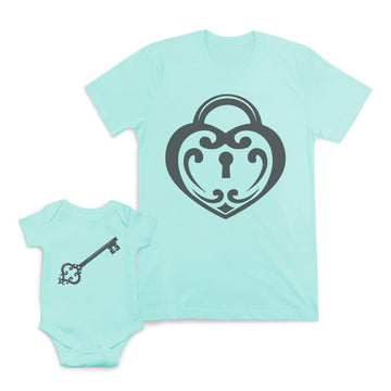 Mom and Baby Matching Outfits Keyhole Heart Key Love Symbol Cotton