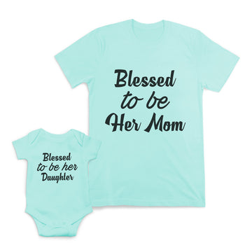 Mom and Baby Matching Outfits Blessed to Be Her Mom Daughter Cotton