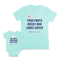Mom and Baby Matching Outfits Pants Bed Sippy Yoga Messy Bun Coffee Cotton