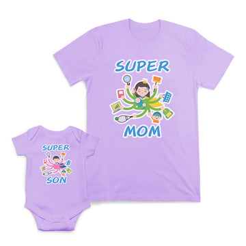 Mom and Baby Matching Outfits Super Mom Son Smart Kid Mom Cotton
