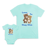Mom and Baby Matching Outfits Love to Hug Her Him Teddy Bear Heart Cotton