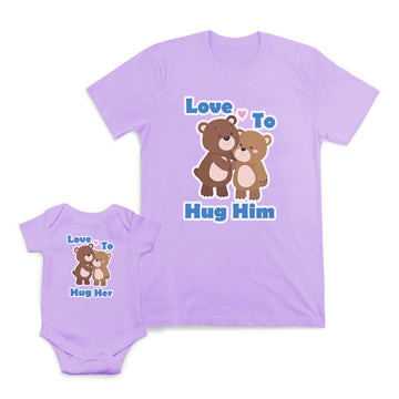 Mom and Baby Matching Outfits Love to Hug Her Him Teddy Bear Heart Cotton